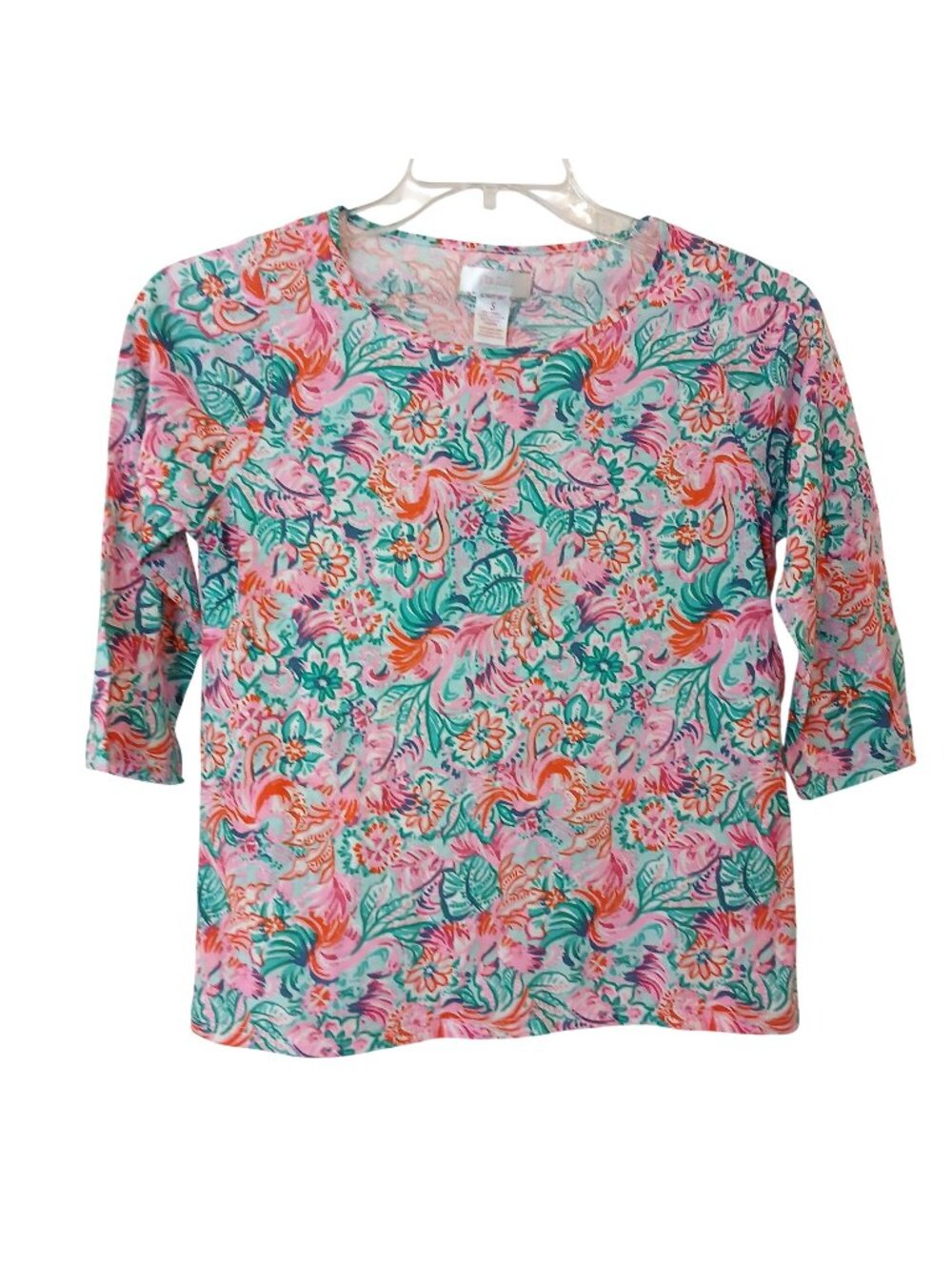 Stella Parker Collection Womens S Floral 3/4 Sleeve Top Colorful Print #D-36